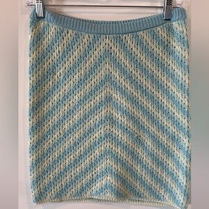 For Love And Lemons Sky Blue and Cream Knit Pencil Skirt
